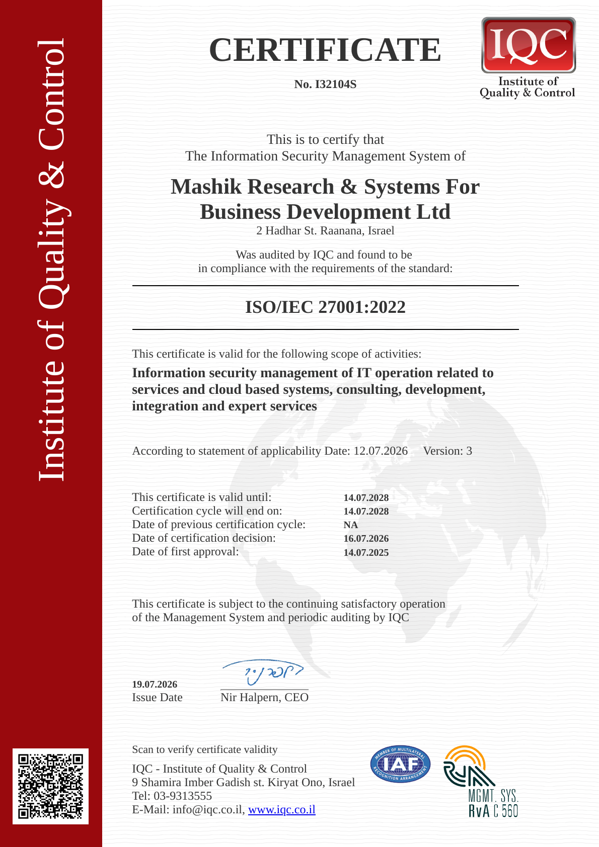 ISO/IEC 27001:2022 Certificate – English